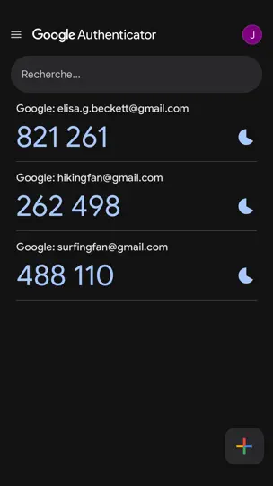 Capture d'écran de Google Authenticator sur iPhone 6