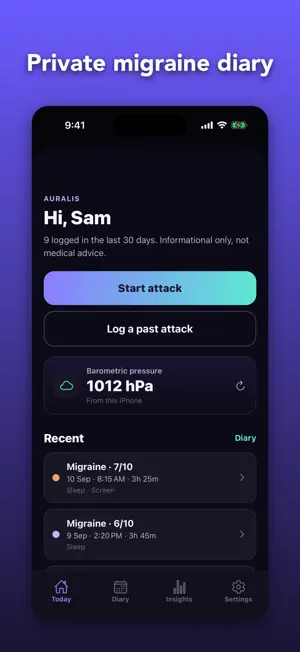 Auralis: Migraine Tracker screenshot 1