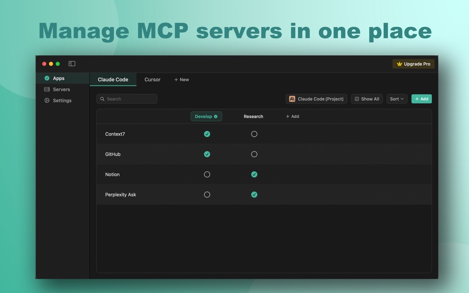 #1. MCP One - mcp server manager (macOS) 由: 广平 叶