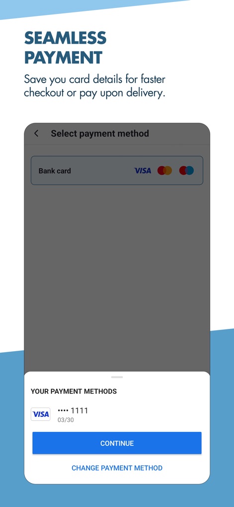 Mega Image Online - Users can easily manage payment methods, including saved "Bank card" details for quick transactions, ensuring a smooth and secure checkout experience.