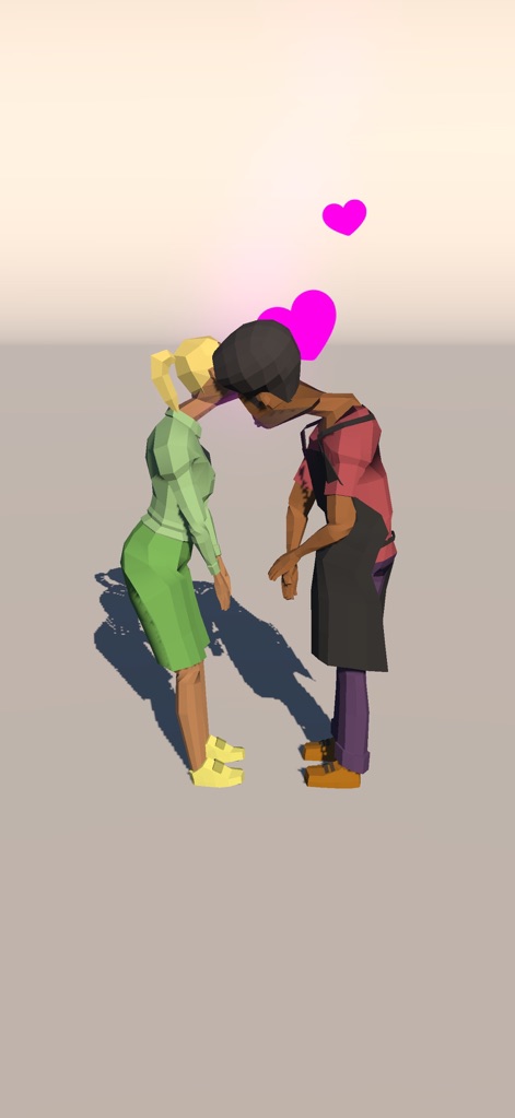 Kissing Now : Just Match! - See how the app celebrates successful connections with charming low-poly characters and delightful floating heart indicators.