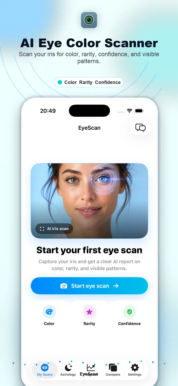 Eye Color Identifier - EyeScan iOS app screenshot showing feature 1