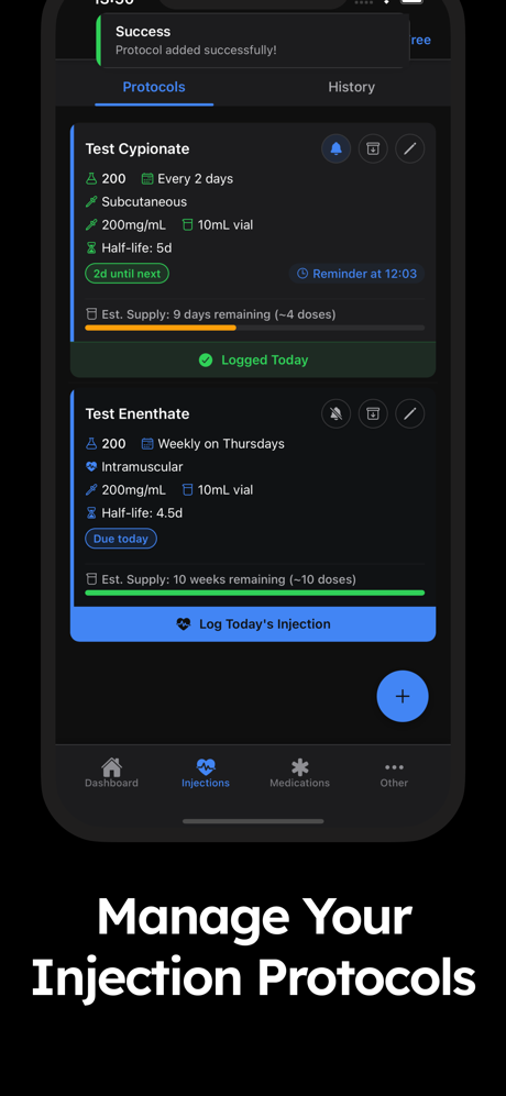 TRT Tracker: Injections log screenshot 2