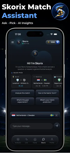 Skorix: Live Score & Analysis iPhone screenshot 1