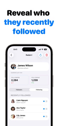 Recent Follow Tracker: Radarrr iPhone screenshot