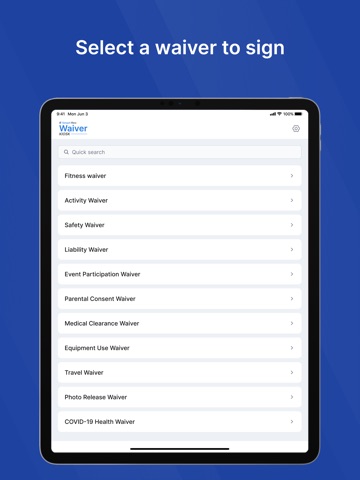 SmartRez Waiver Kiosk iPad screenshot