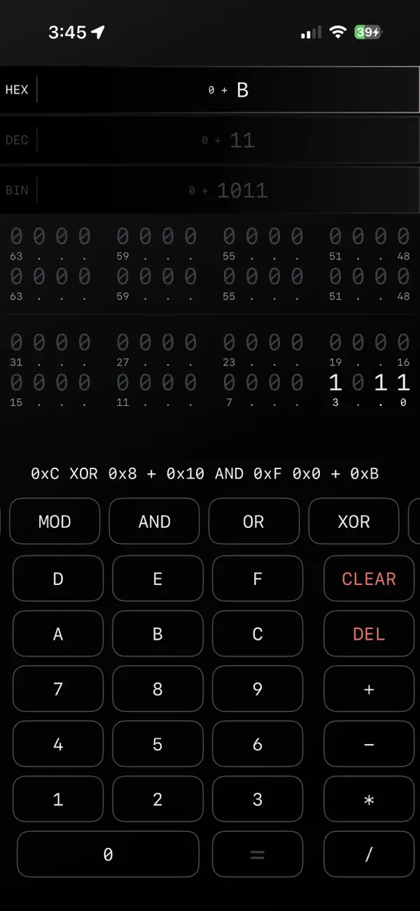 #1. BinaryHexCalc (iOS) Bởi: Matthew Mesropian