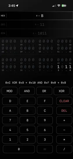 Screenshot von BinaryHexCalc auf dem iPhone 1