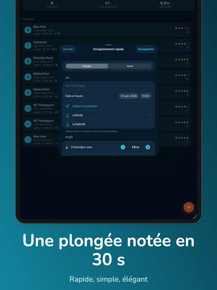 Bottomtime sur iPad : capture d’écran 3 sur 8