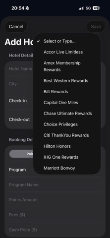 Travel Rewards Tracker screenshot