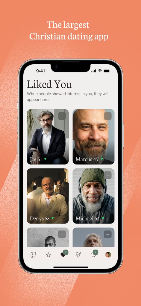 Christian Mingle - Dating App - The 'Liked You' section immediately reveals interested profiles through a gallery of user images, streamlining the process of identifying mutual attraction and potential partners.