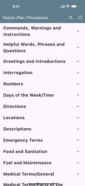 Pashto (Pak.) Phrasebook screenshot 1