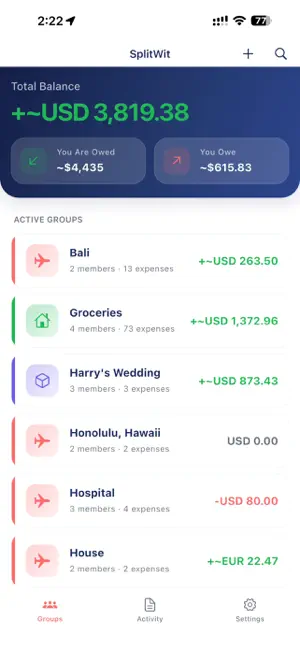 SplitWit - Group Expenses screenshot 1