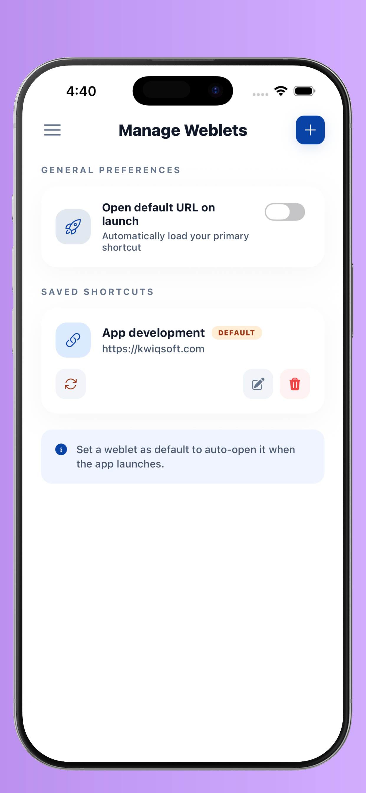 Weblet: Websites as Apps