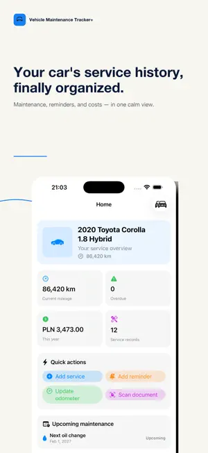 Vehicle Maintenance Tracker+ screenshot 1