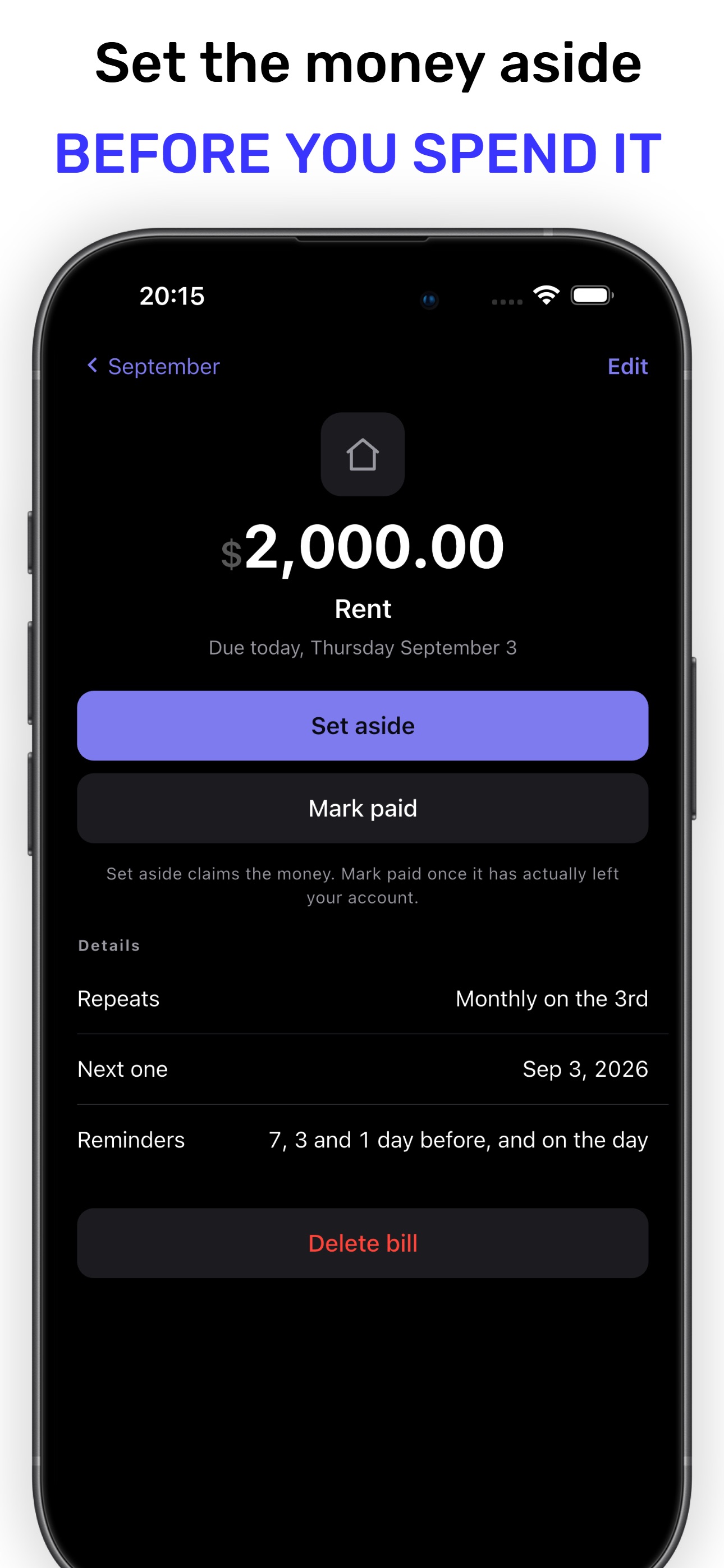 Screenshot 2 of Aside Money: Bill Reminders