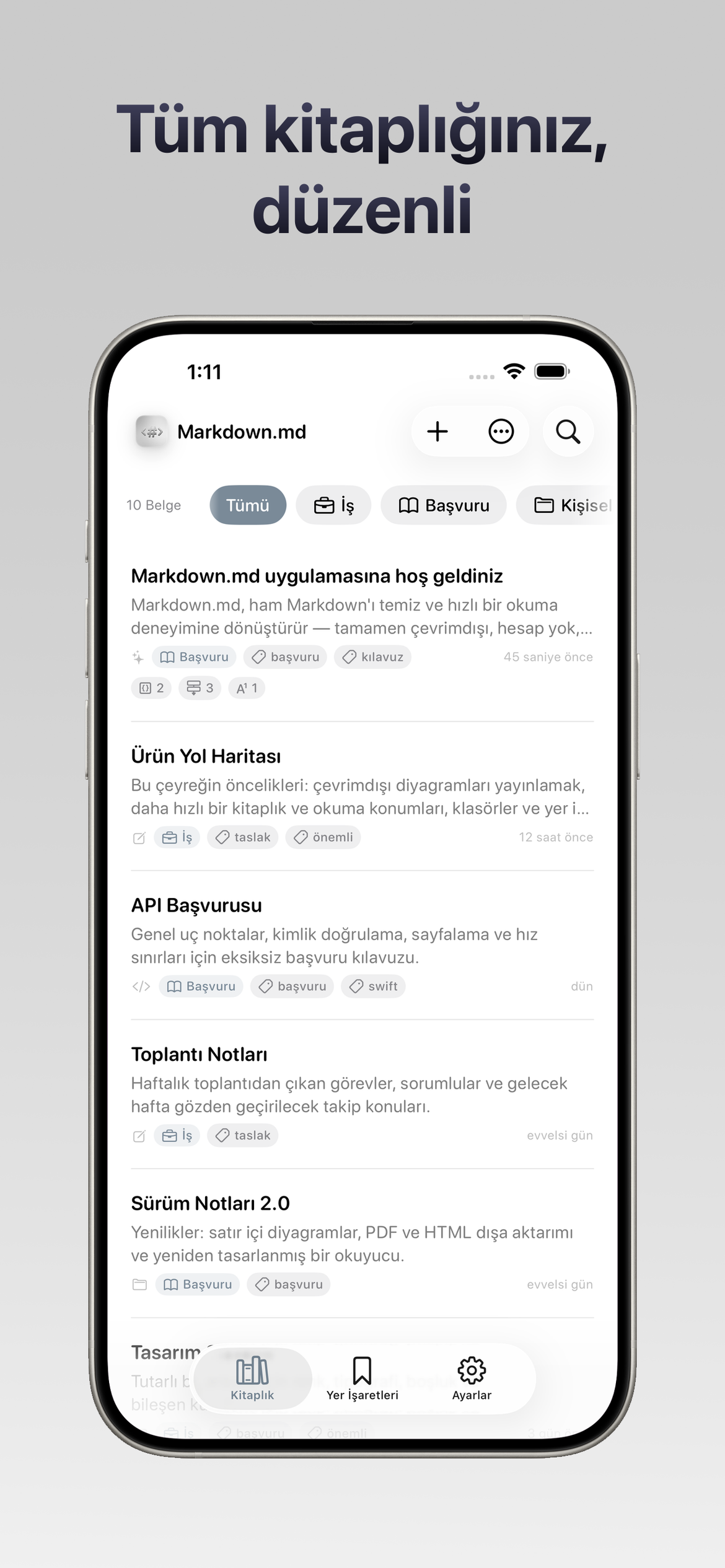 Markdown.md - Okuyucu — Tum kutuphaneniz, duzenli