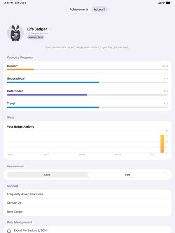 Life Badger - Achievement List iPad screenshot