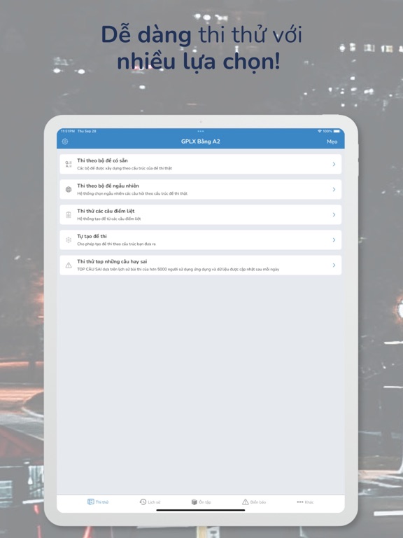 Bằng lái ô tô hạng B, C1, C iPad screenshot 5 - Education app