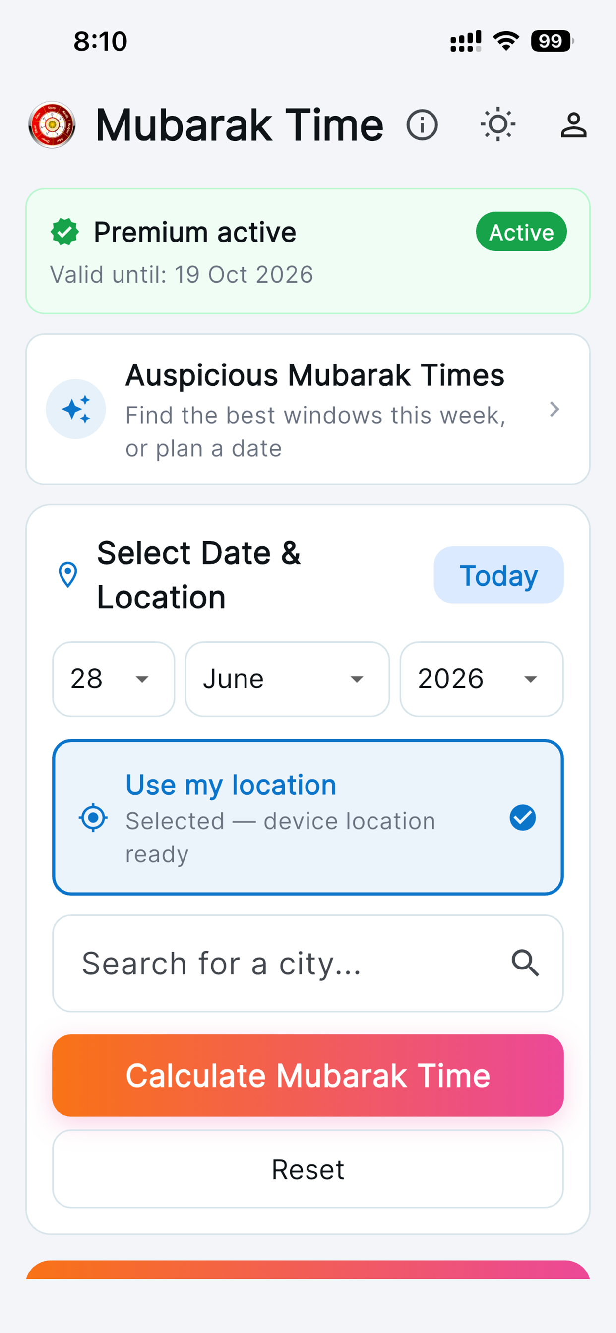 Mubarak Time Calculator screenshot 2