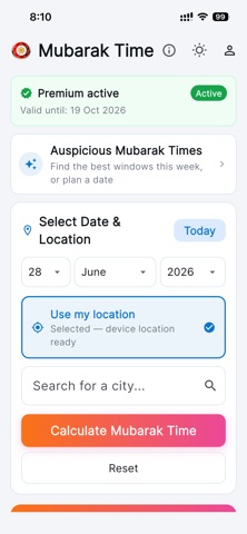 Mubarak Time Calculator iPhone screenshot