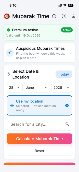 Mubarak Time Calculator Screenshot 2 of 8