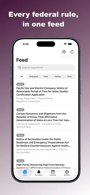 RegWatch: Federal Rule Tracker screenshot 1