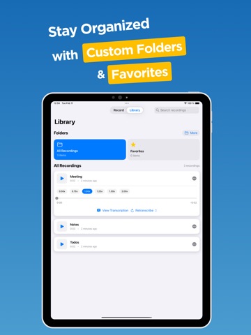 Voice Memos & Transcriber iPad screenshot