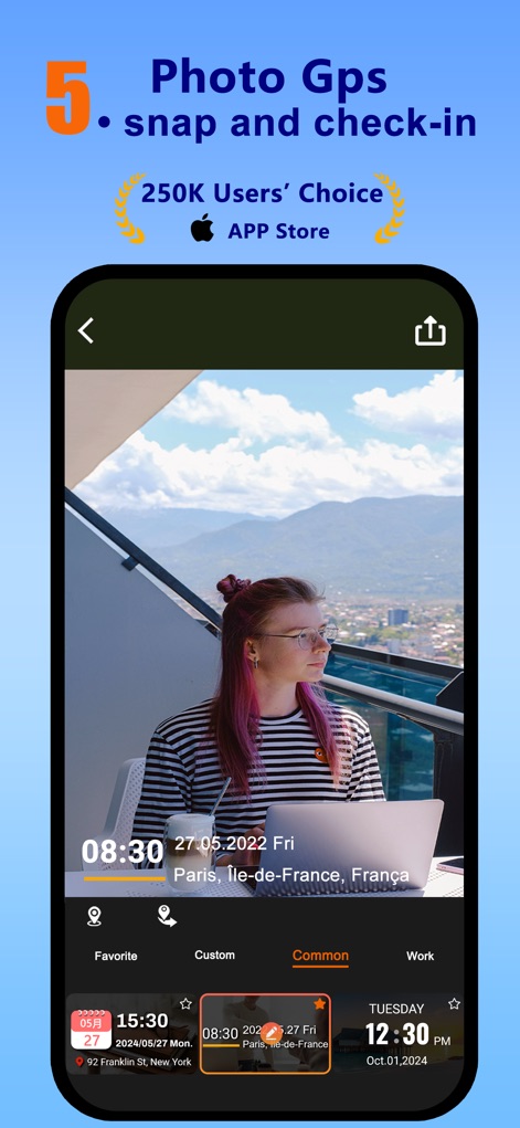 Timestamp Camera: Aio GPS Cam - The app integrates a convenient Calendar Check-In feature, allowing users to easily mark daily moments with a clear date, time, and location stamp, enhancing personal and professional tracking.