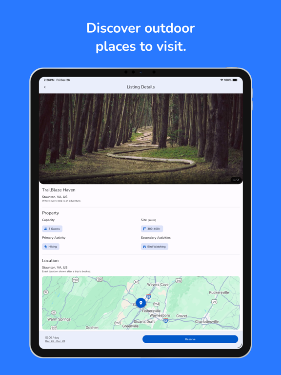 Bluebirding iPad screenshot 1 - Travel app