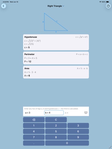 Geometry & Formula Calculator iPad screenshot