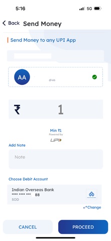 BHIM IOB UPI screenshot