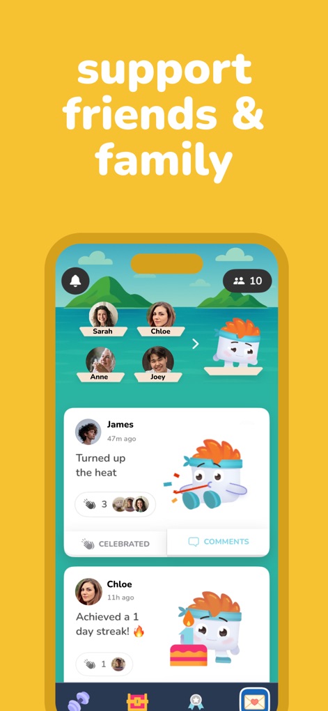 Home Workouts & Fitness | Luvu - The app fosters a supportive community, allowing users to connect with friends and family and celebrate their fitness successes and milestones.