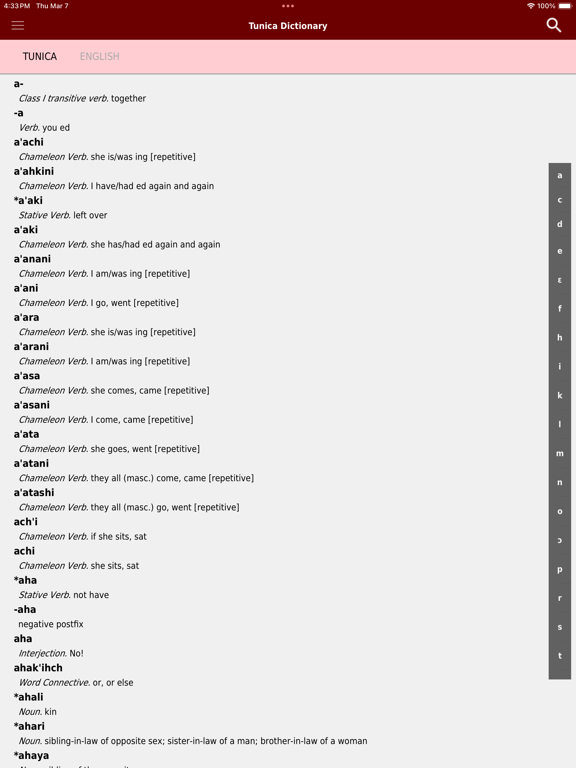 Tunica-English Dictionary iPad screenshot 1 - Education app