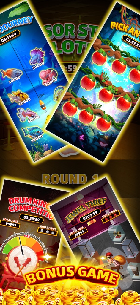 Hunter Slot - Discover a variety of exciting bonus games, such as the "Drum King Competition" and the strategic "Jewel Thief" challenges.