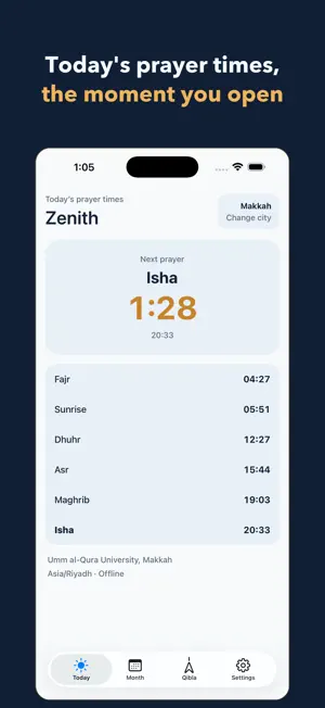 Zenith: Prayer Times & Qibla screenshot 1