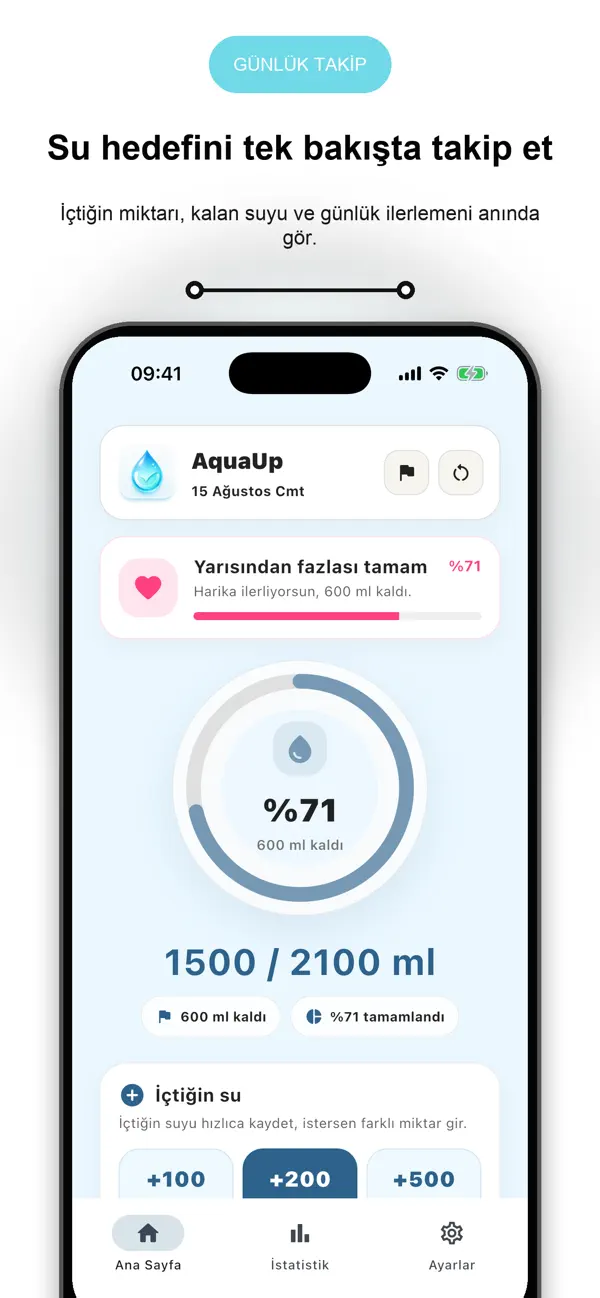 Screenshot #1 pour AquaUp: Günlük Su Takibi