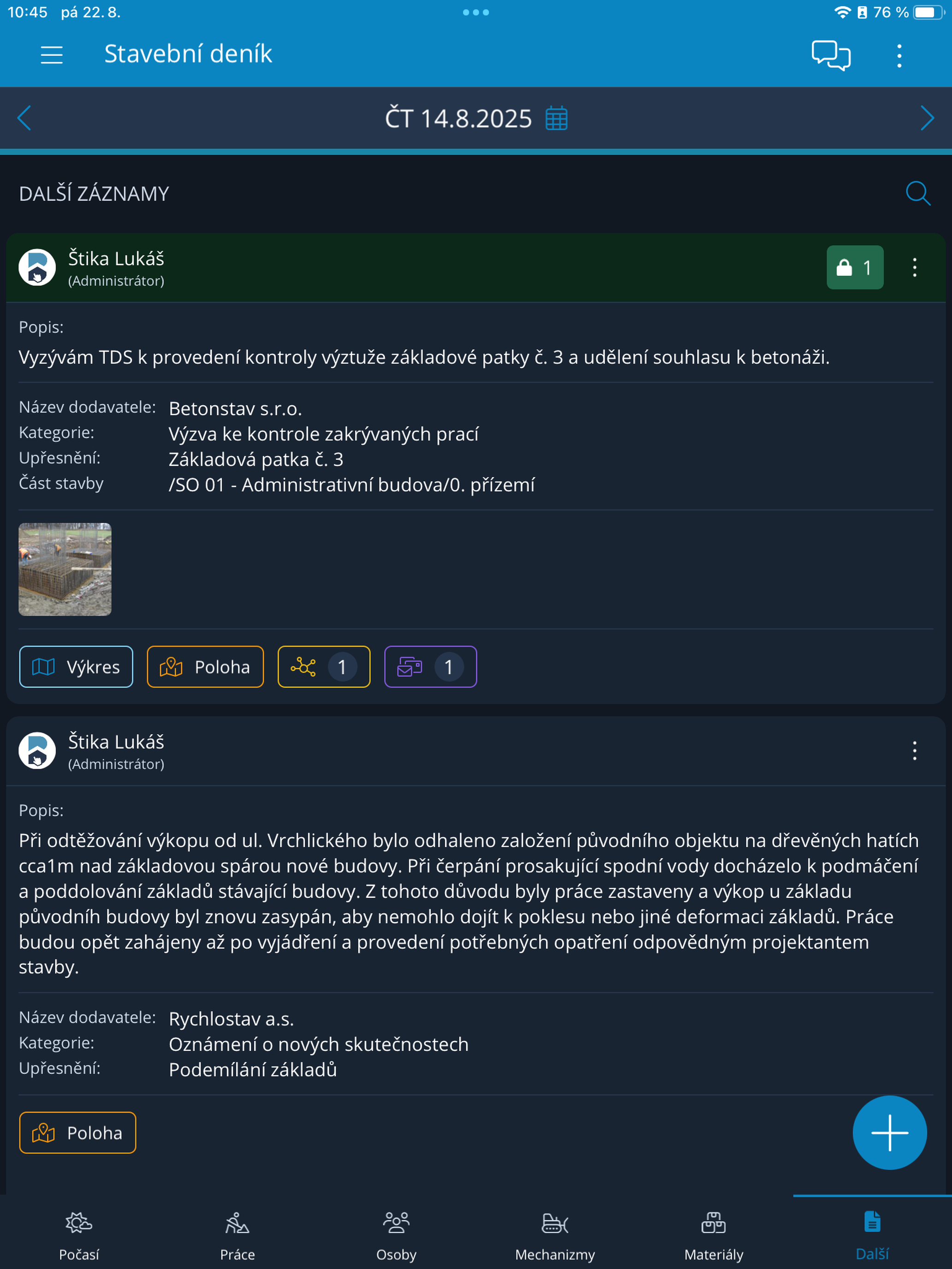 Stavební deník ČEZ Distribuce