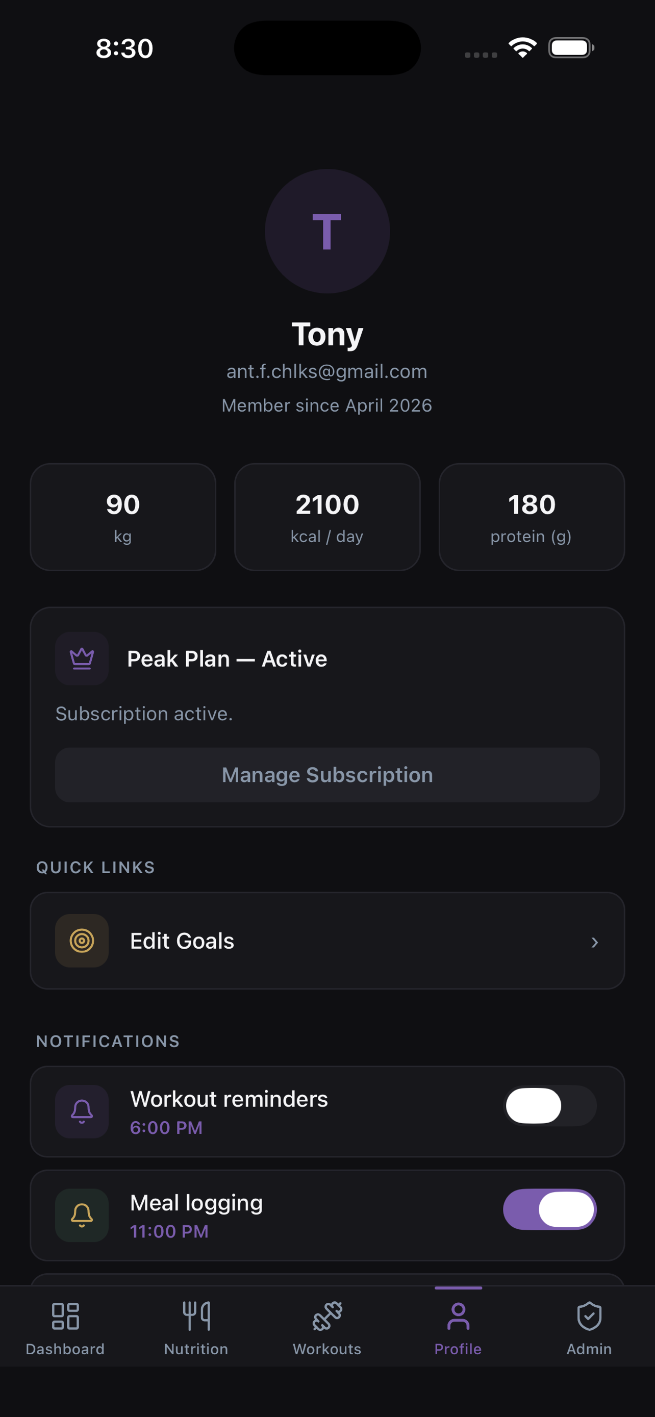 Theron - Gym & Nutrition screenshot 3