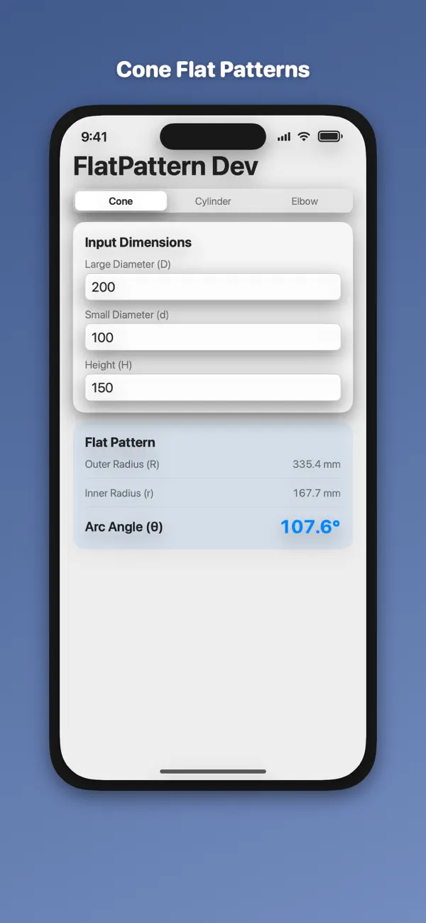 Screenshot #1 pour Sheet Metal Flat Pattern Calc