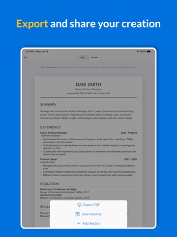 Resume Flow AI iPad screenshot