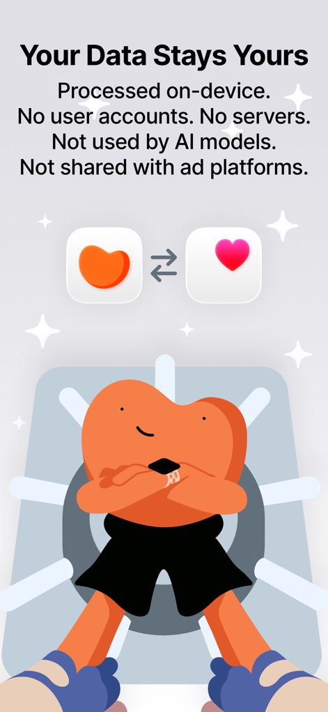 Gentler Streak Workout Tracker - The app emphasizes privacy by processing "data on-device" and ensures "no sharing with ad platforms" or AI models, safeguarding user health information.