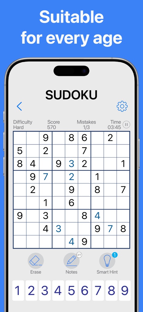Sudoku No Pop-up Ads - 初心者から上級者まで楽しめるこのアプリは、ユーザーが「Mistakes」の回数と「Time」の経過を表示しつつ、数字を入力できます。