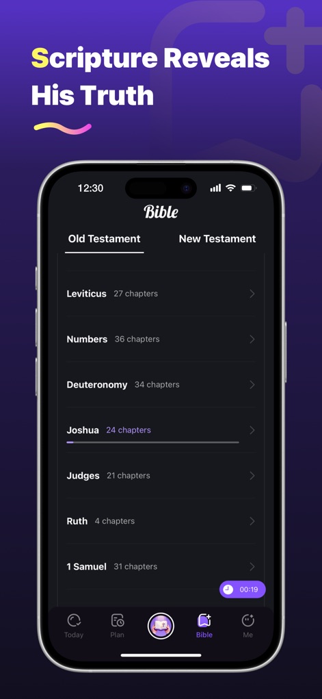 FaithStudy – Bible Study Guide - このアプリは、聖書の各書への直接アクセスを提供し、ユーザーが神の言葉を探求できるようにします。具体的には、「旧約聖書」と「新約聖書」のタブ切り替えと、各書の「章数表示」が含まれています。
