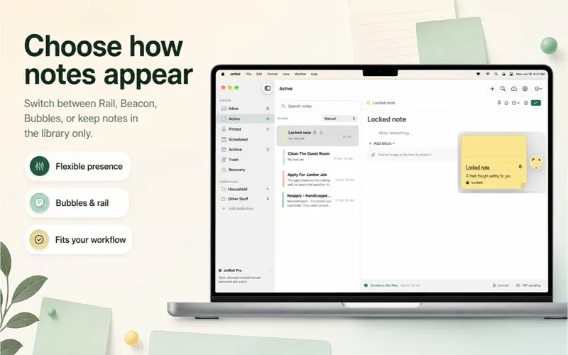 JotRail: Sticky Notes: Library and note presence options