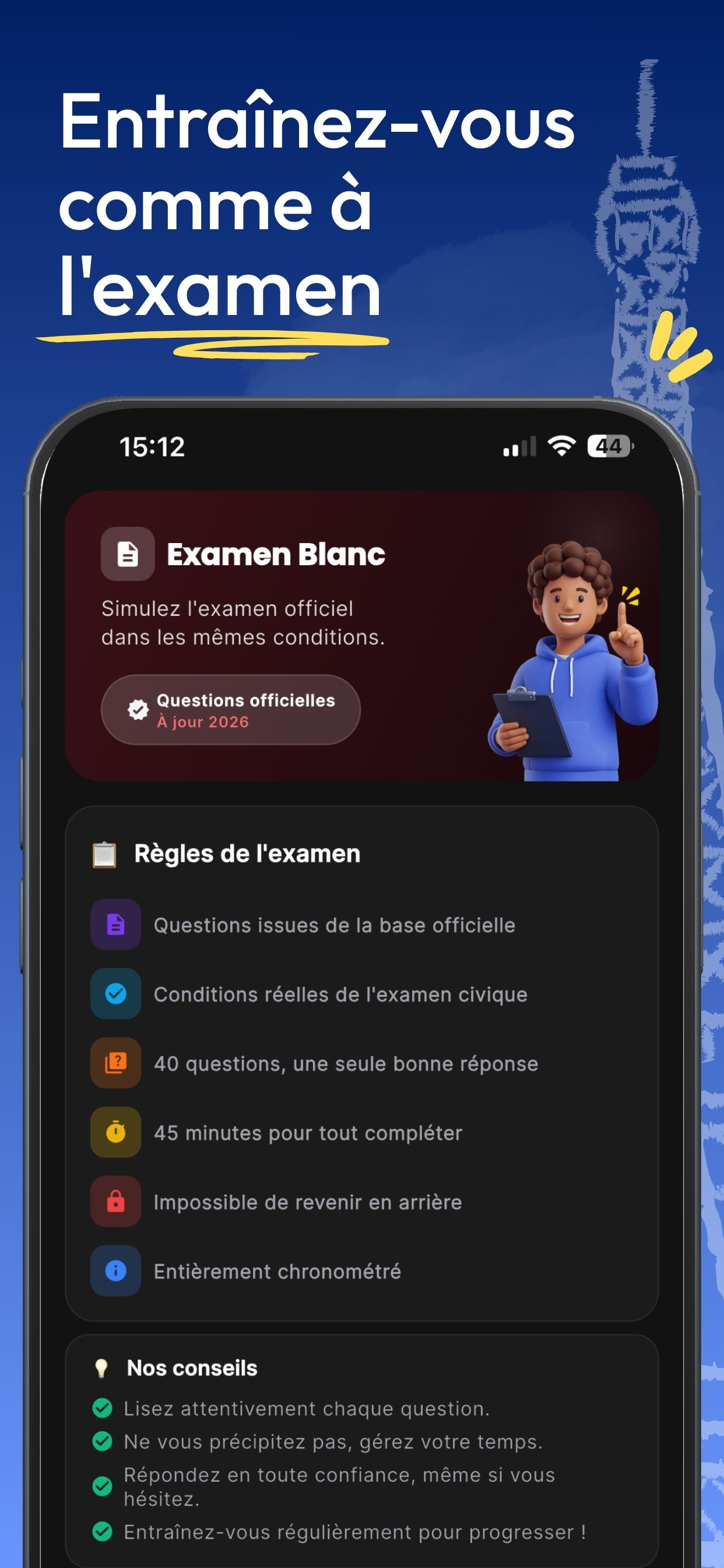 Examen Civique QCM 2026 screenshot 4