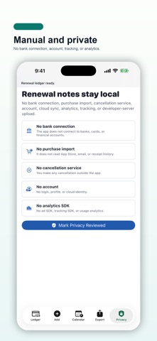 Subscription Renewal Ledger screenshot