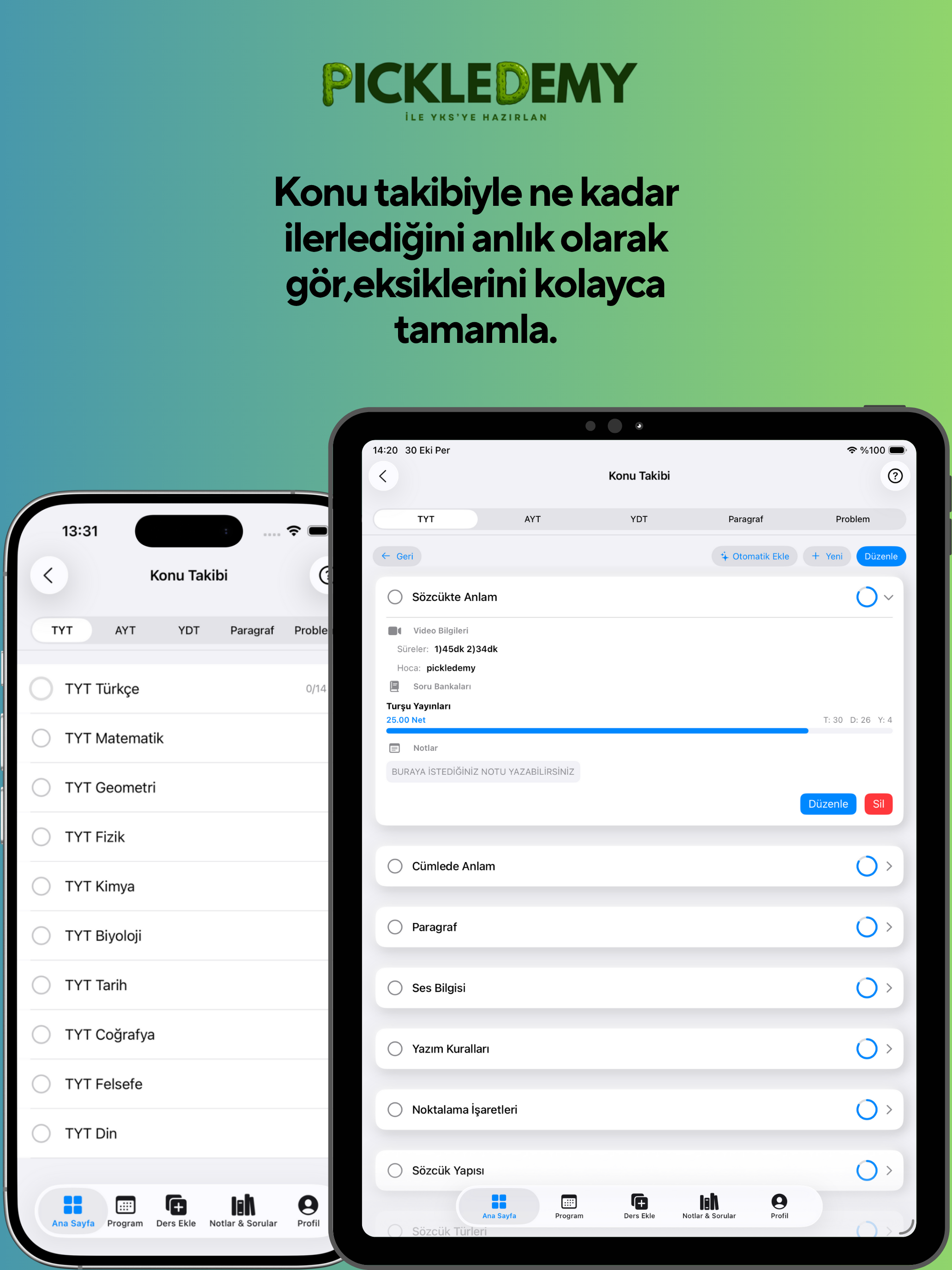 Pickledemy YKS Takip Planlama