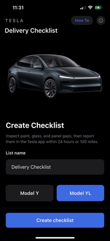 Delivery Checklist Model Y/YL app screenshot