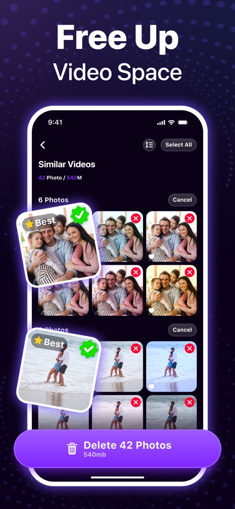 Magic Album-Storage Cleaner - Identify and remove redundant videos with ease, leveraging a "Best" selection and clear indication of the media count for deletion.
